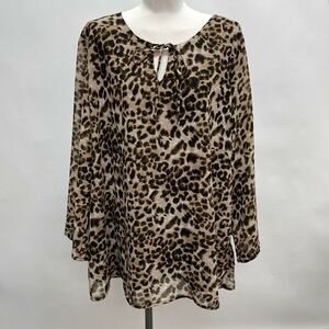 Metro 22 Women's Top 3X Brown Animal Print